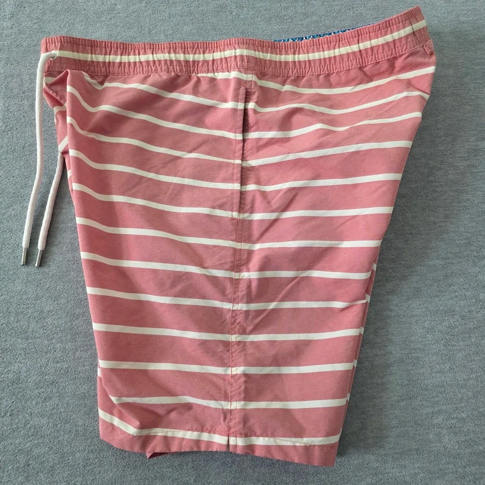 Bonobos Mens Striped Swim Trunks Pink White Drawstring Mesh Lining Small 16426